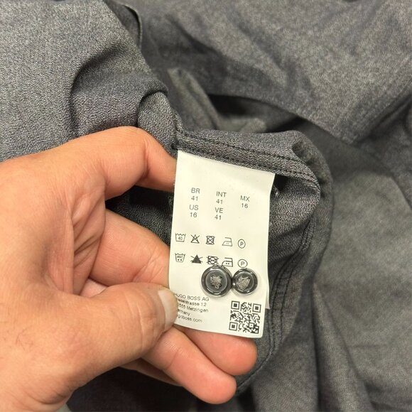Hugo Boss Slim Fit Dress Shirt Denim "Isaak" Cotton Long Sleeve Grey 41 16 Large - Picture 9 of 11